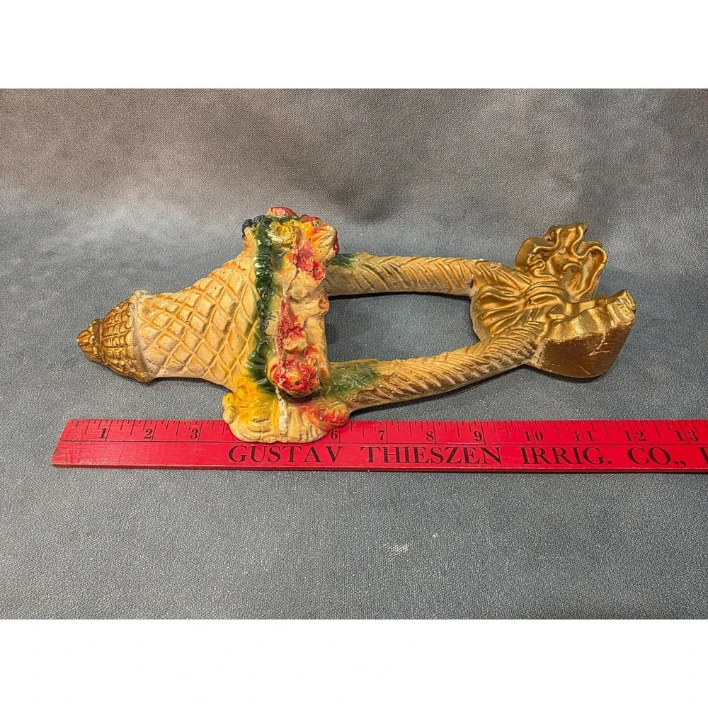 Vintage Chalkware Wall Pocket Planter Basket Floral Gold Bow Mid Century Decor